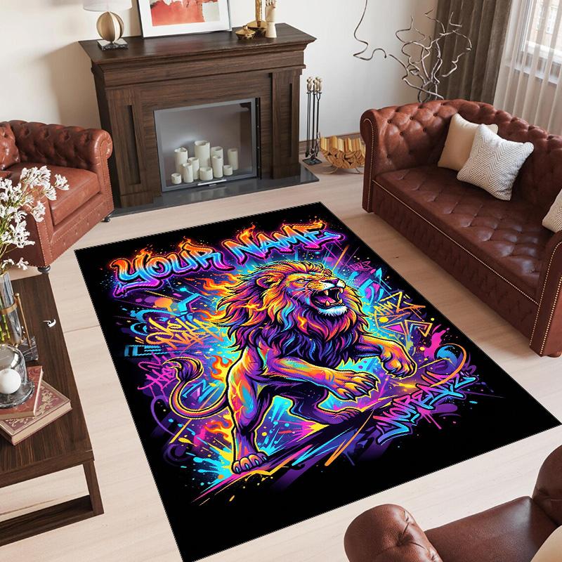Leopard Theme Crystal Velvet Floor Rug Personalized Custom Name Text Warm Carpet Home Decoration
