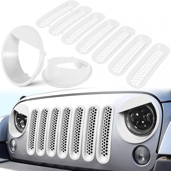 Front Grille Mesh Inserts & Headlight Cover for Jeep Wrangler JK JKU Sport Freedom Rubicon Sahara Unlimited 2007-2018 Exterior Accessories Clip-in