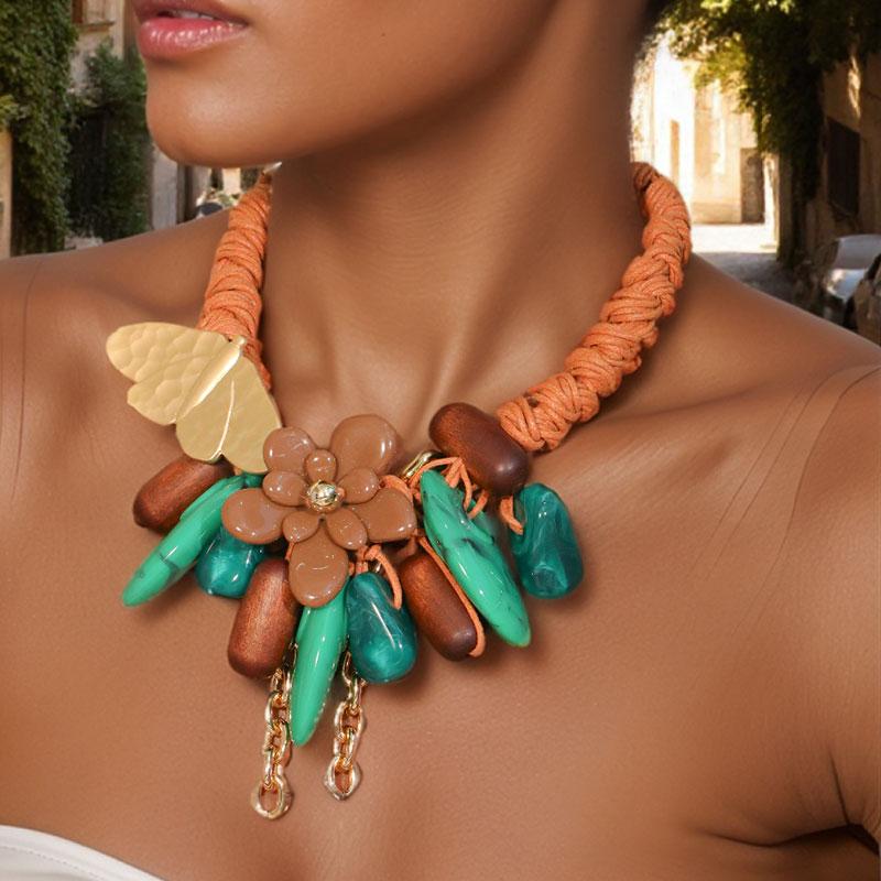 Statement Beads Necklace Butterfly Design for Woman Girl Wedding Party Jewelry