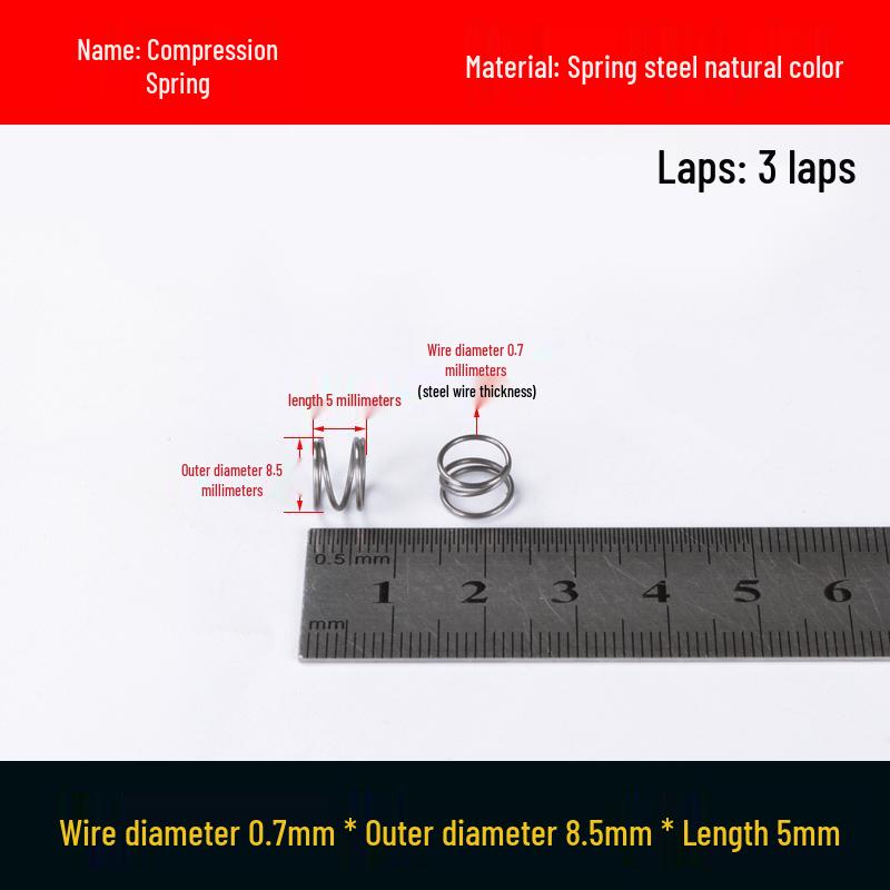 Druckfeder mit Rückstellfunktion aus Federstahl, 0,7 mm Drahtdurchmesser, 8-12 mm Außendurchmesser