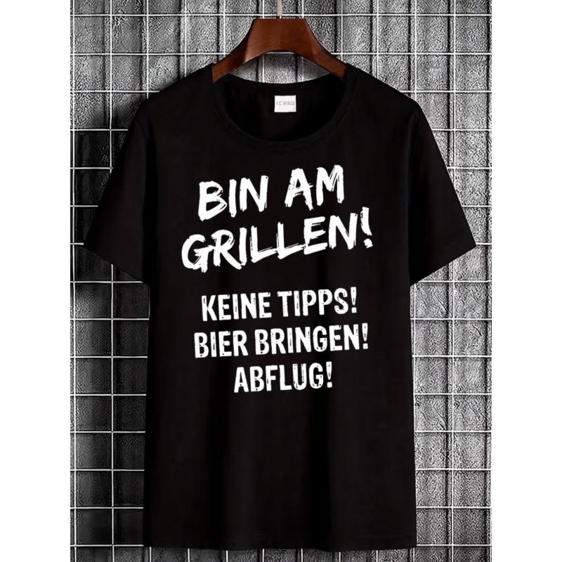 Black T Shirt with Bin Am Grillen Keine Tipps Bier Bringen Abflug Text Print for Barbecue Party Outdoor Grilling Events