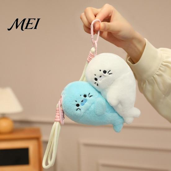 Decorative Magnet for Fridge 1 Pair Cute Baby Seal Plush Keychain, Magnetic Heart Fluffy Keyring, Animal Bag Pendant Soft Stuffed Backpack, Gift Girls