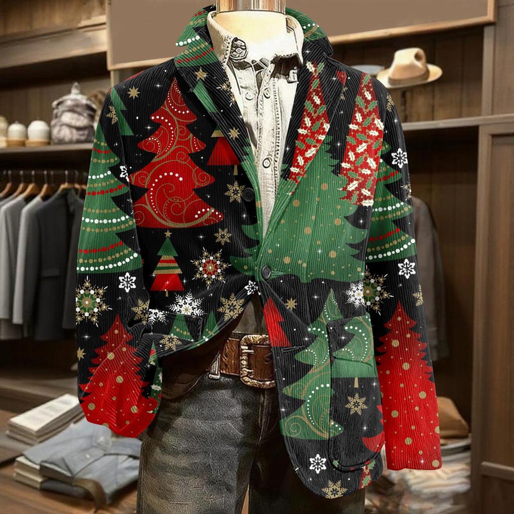 Men's Ugly Christmas Corduroy Warm Pocket Suit Jacket Cardigan Men's Casual Suit