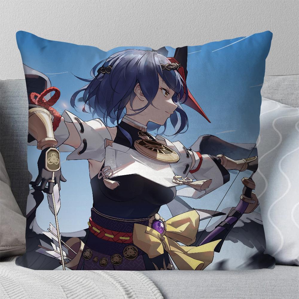 Kujo Sara Animation G-Genshin I-Impact Pillow Case Square Pillow Bedroom Sofa Leisure Comfort Living Room Home Decoration 40X40