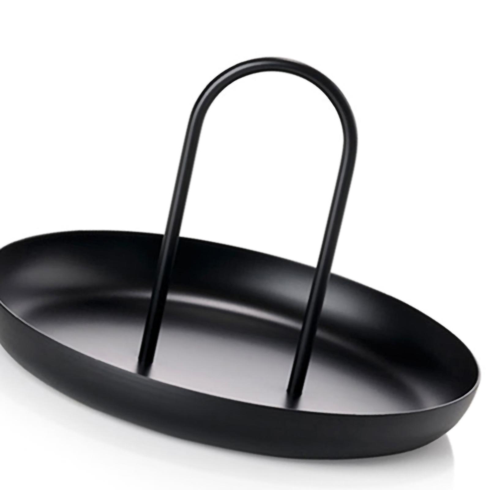 

Serving Tray Metal Round Portable Table Top Storage Tray Simple Modern Style with Handle Black чёрный
