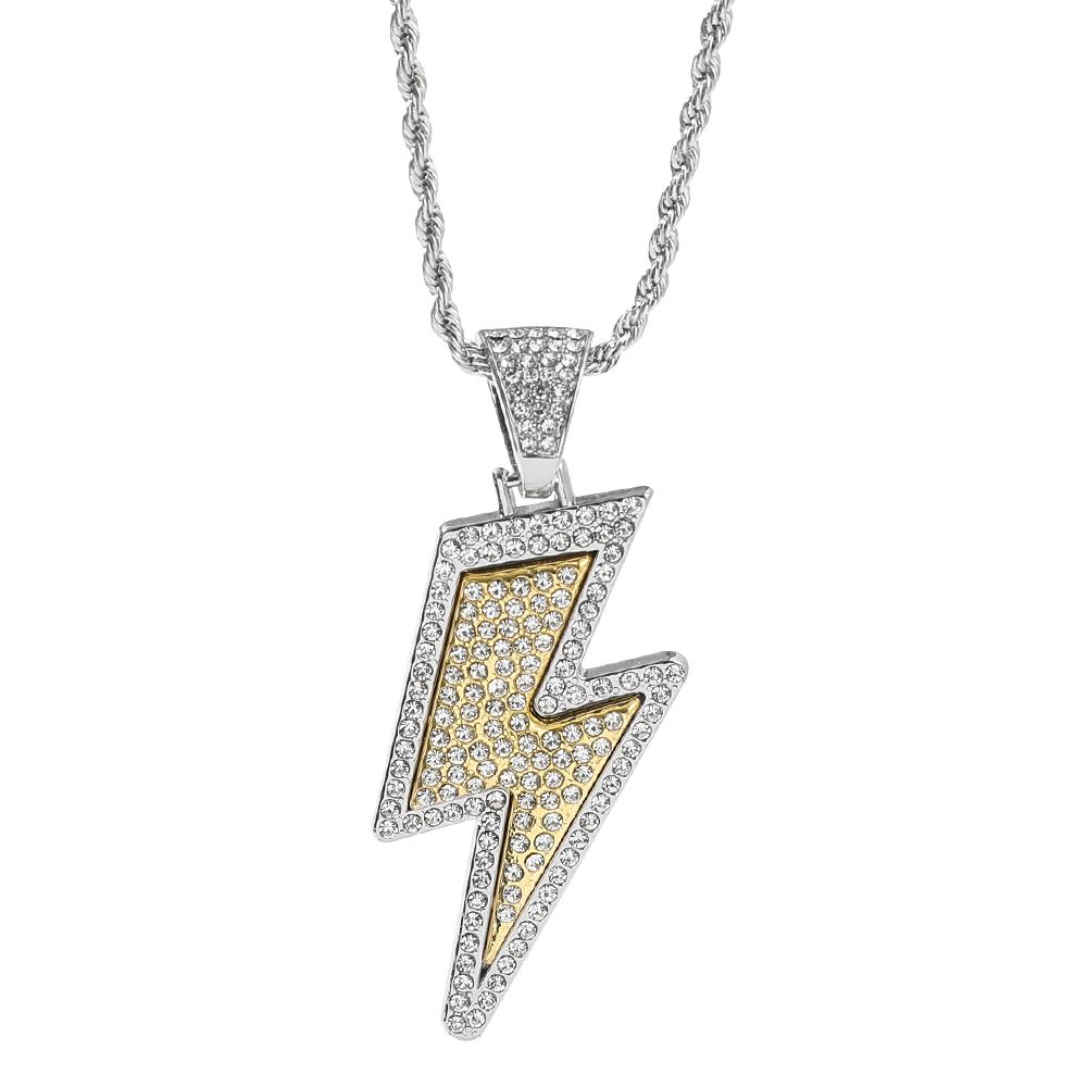 New Hip Hop High-end Shining Lightning Rhinestone Pendant Necklace Women’s Fashion Party Jewelry Gift