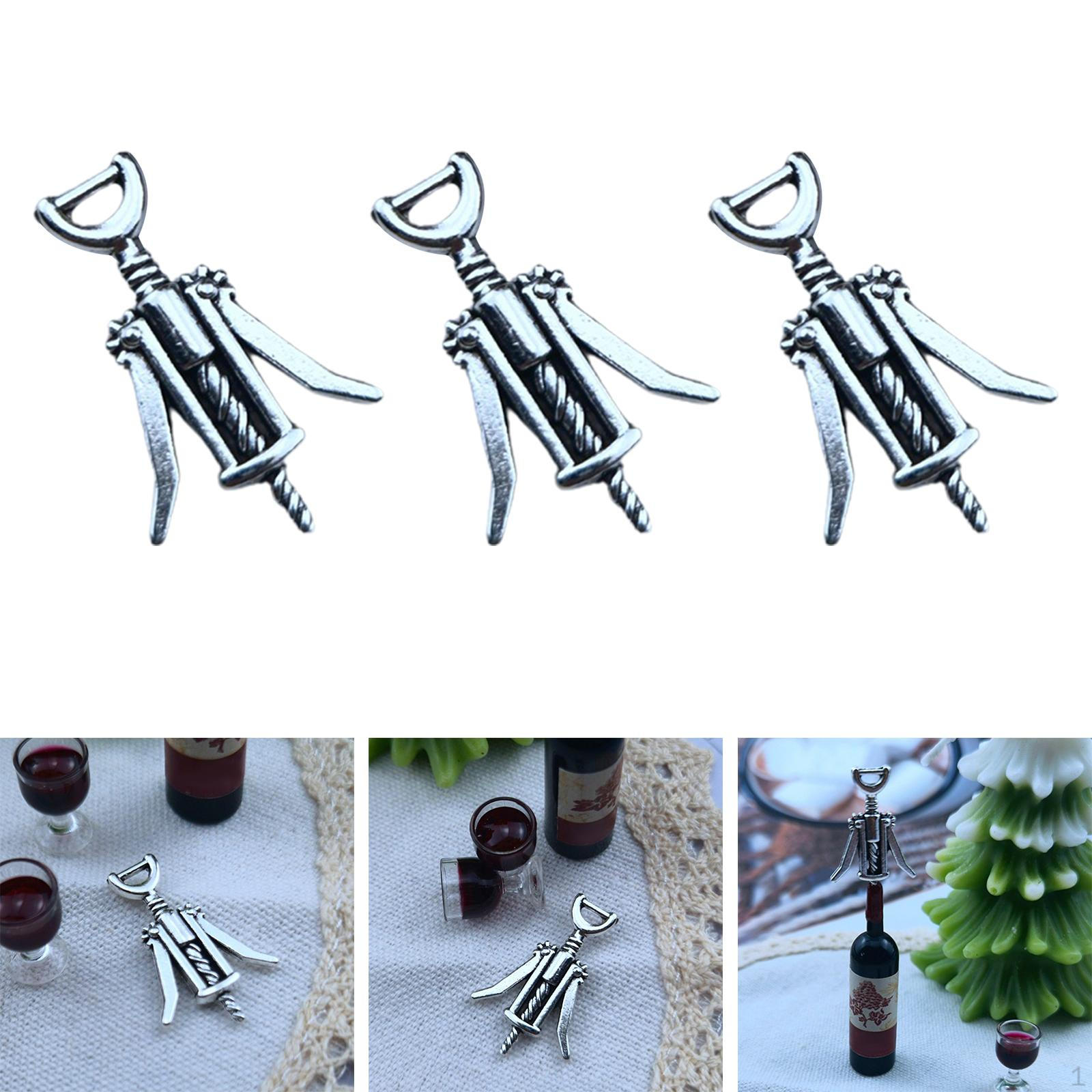 

3 Pieces Dollhouse Corkscrew Spiral Cross Wine Bottle Opener for 1/6 1/12 Livingroom Micro