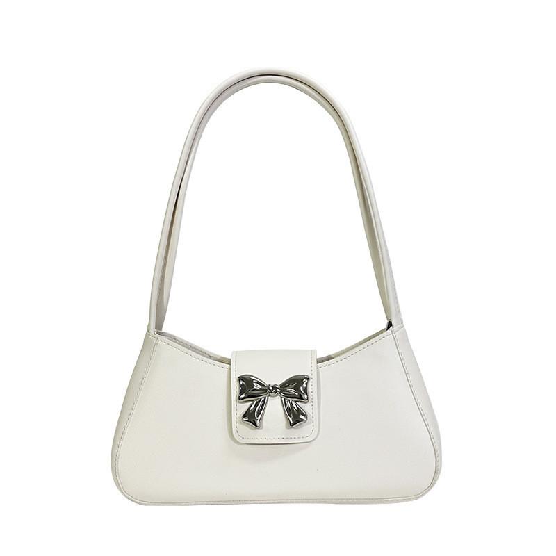 Stylish Urban Chic Women s Shoulder Bag 2024 Summer Bowknot Medium Pu Handbag белый