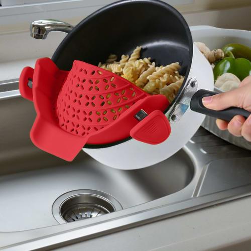 Silicone Colander Clip Strainer, Food Filter, Pot/Pot/Frying Pan Snap Strainer, Clip-on Pot Strainer, Heat-Resistant Bowl, Rice Washing Bowl, Cookware
