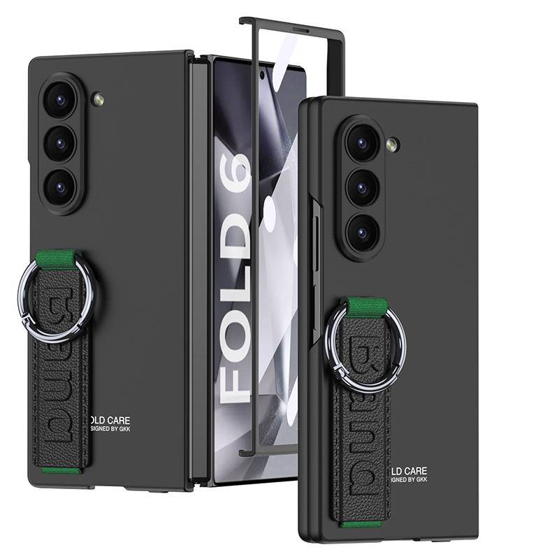 Frosted Hard PC Back Cover Case for Samsung Galaxy Z Fold 6 5 with Glass Screen Film Hand Strap Ring
