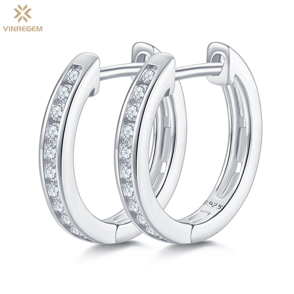 

Vinregem 0,22 карата D цвет бриллианты круглой огранки стерлингового серебра 925 пробы 3EX VVS1 настоящий муассанит сверкающие серьги-кольца для женщин свадебные украшения подарки белый