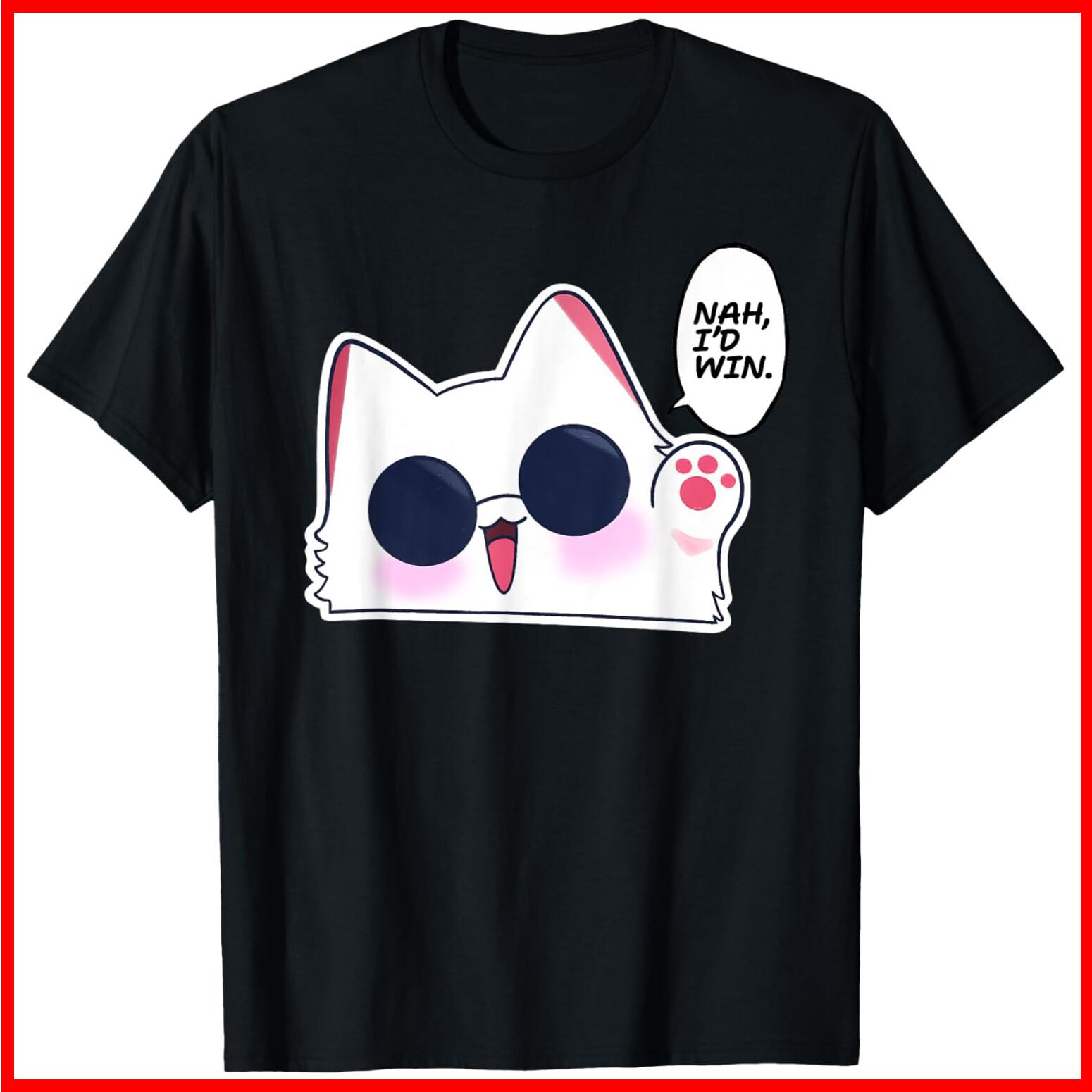 Cute Funny Cat Funny Anime Meme Nah I d Win Gojo Cat Black Cotton T-Shirt S-5XL XXXXL