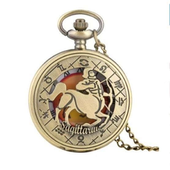 Vintage Retro Hollow Twelve Zodiac Map Design Animal Quartz Pocket Watch Unisex Men Women Necklace Pendant Clock Chain Classic Dial Jewelry Gift