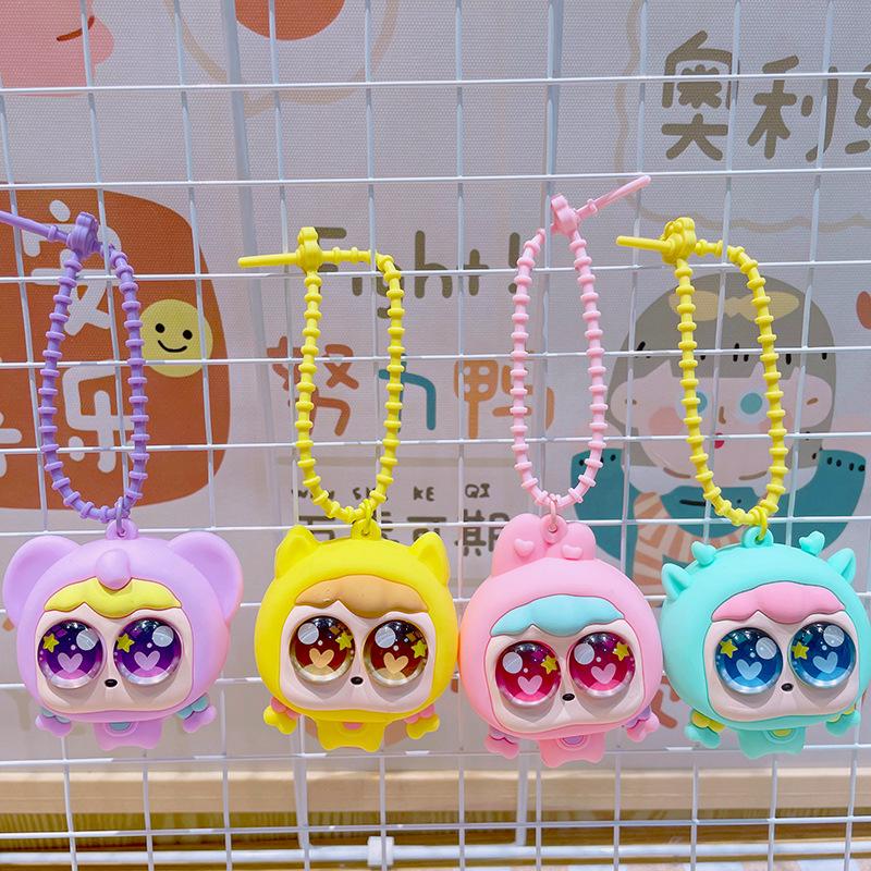 Cartoon Braided Girl Squeeze Eye-popping Decompression Artifact Cute Keychain Pendant Internet Celebrity Decompression Trinket Doll