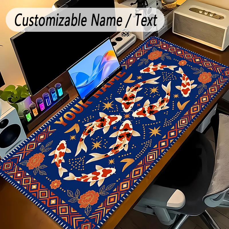 Koi Fish Theme Personalized Mouse Pad Custom Name Text Non Slip Desk Pad For Laptop Office Desktop