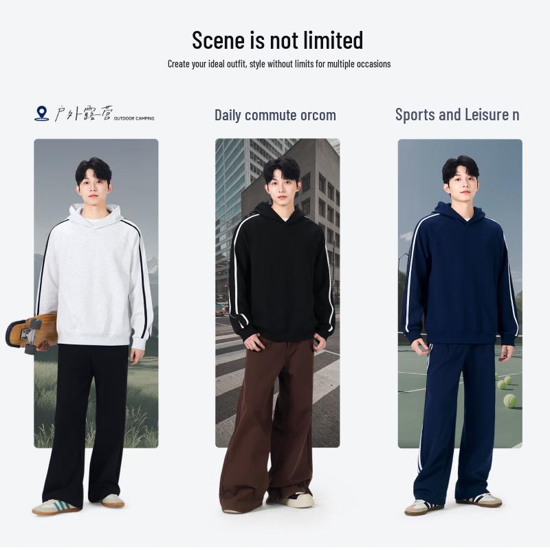 MINISO Men's American-Style Casual Hooded Pullover Sweatshirt