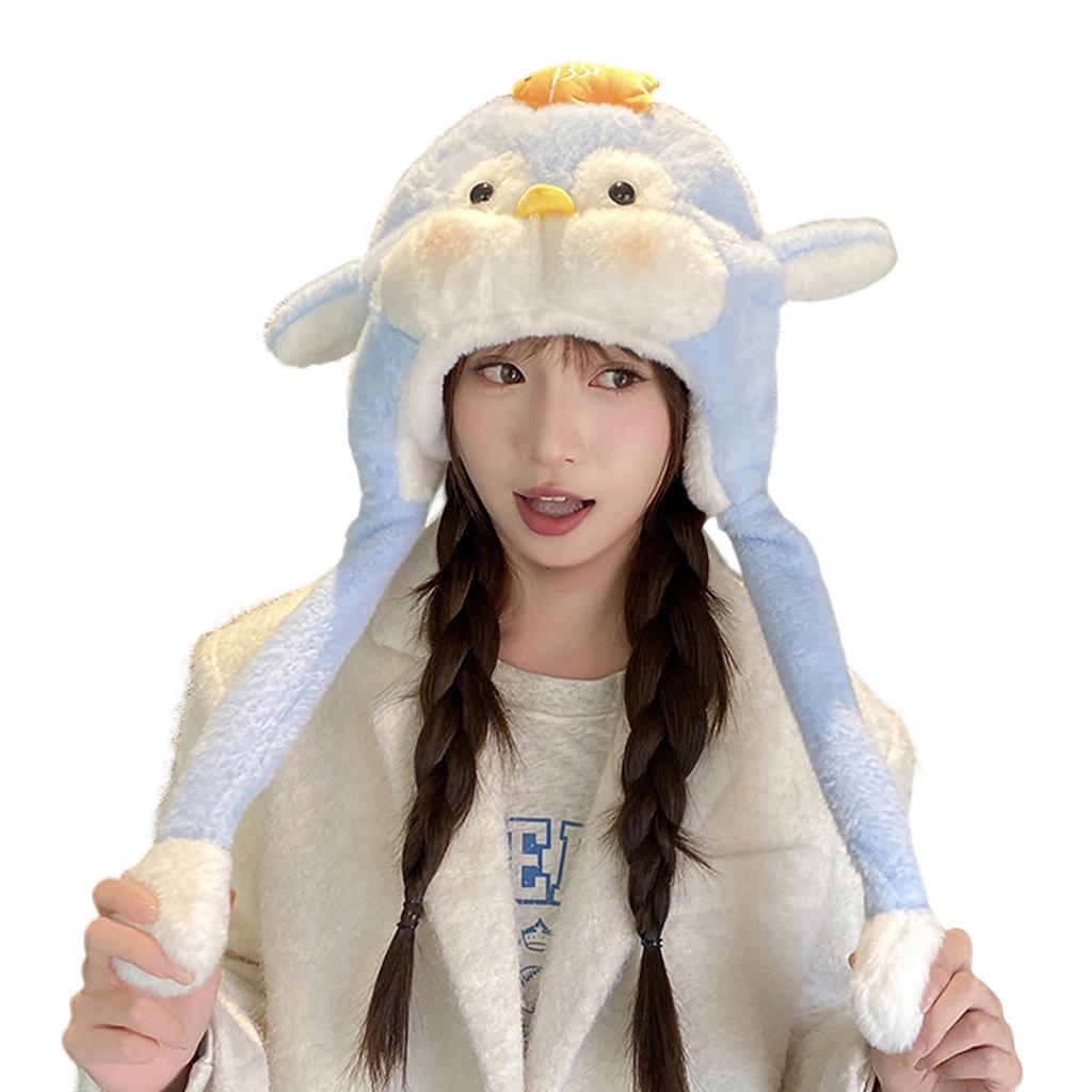 Ladies' Cartoon Cute Hat, Scarf, One-piece With Thick Velvet Insulation, Warm Hat, Pinch Cap