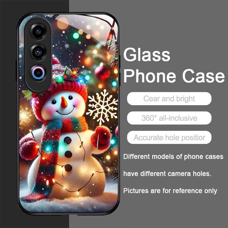Cute Winter Snowman Christmas Tree Tempered Glass Phone Case for OnePlus 13R 12 11 10 9 Nord CE4 3 2 Lite ACE2 ACE3 Pro 5G Cover