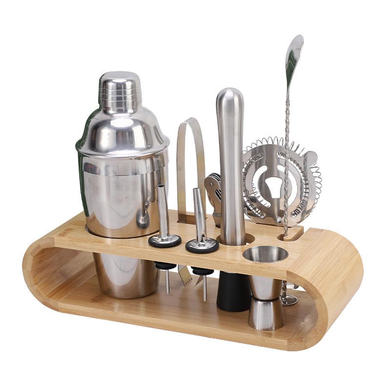 Wine Set Shaker Set 9-Piece Set 304 Stainless Steel Snow Cup Wooden Frame Base Bar Cocktail Shaker