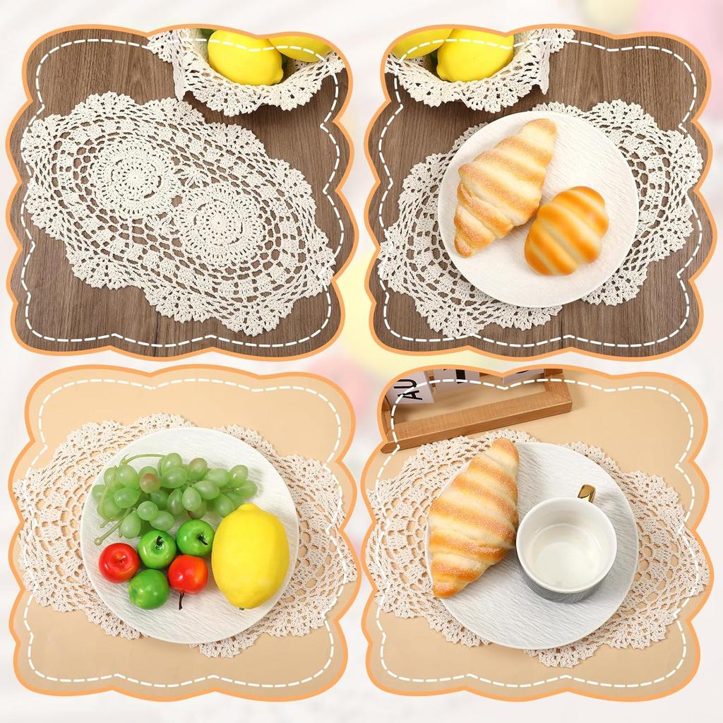 Handmade Crochet Lace Doilies, 2PCS Beige Oval Cotton Table Runner Placemats, Floral Cotton Table Scarf Knitted Coasters Placemats Furniture Cloth