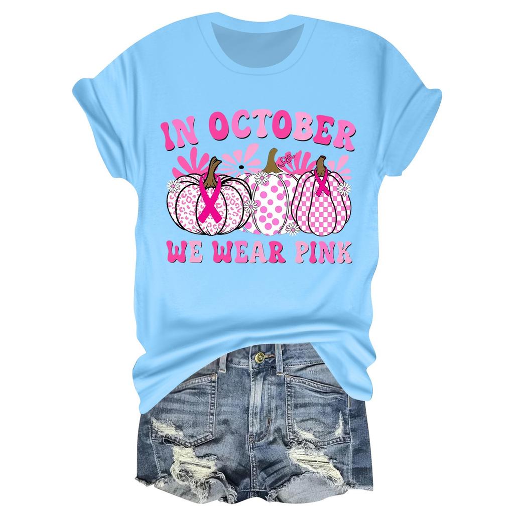 Women's Casual Halloween Breast Print T-Shirt Round Neck Pullover Short Sleeve Top