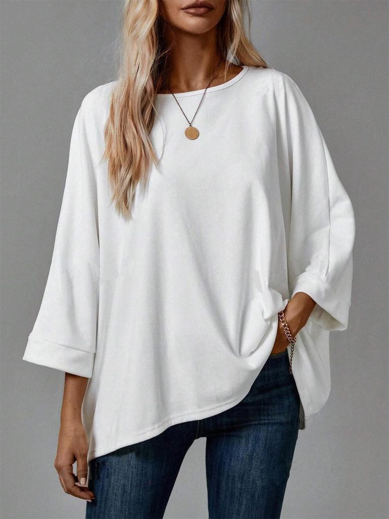Frühling/Sommer 2025 Damen Freizeit Einfarbiges T-Shirt mit mittlerem Ärmel