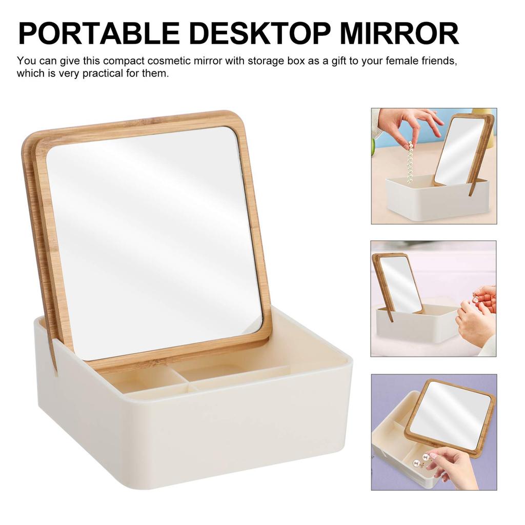 FRCOLOR Tabletop Vanity Mirror with Small Item Storage, Compact Travel Mirror, 5-inch, with Storage Case, Perfect Gift