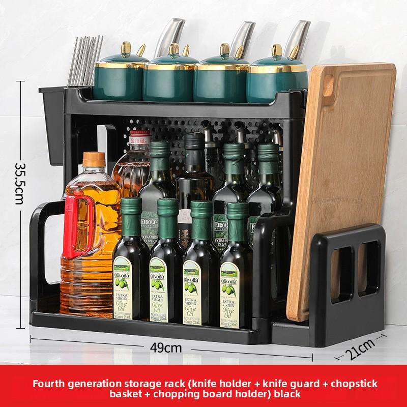 Kitchen Shelf Two-layer Seasoning Rack Knife Holder Cutting Board Rack Countertop Multifunctional Multi-layer Storage No Punching Seasoning Rack