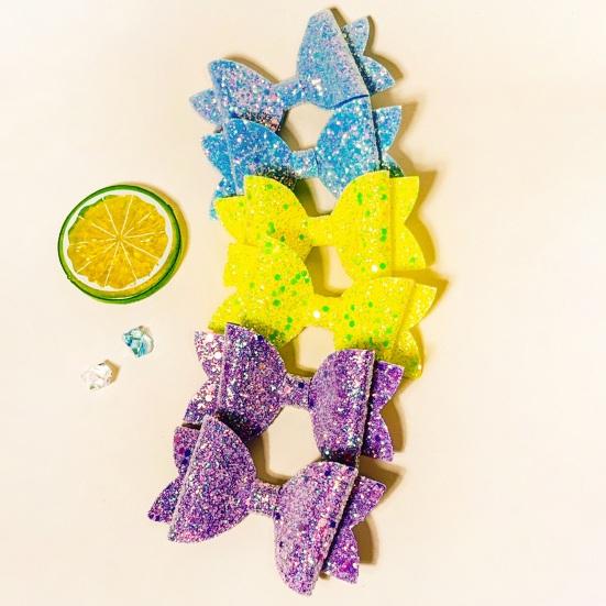 Colorful Hair Accessories for Photoshoots 2Pcs Solid Color Glitter Bow Clip Girls, Double Layer Sparkling Non Slip Clips Children Hairpin, Decorative
