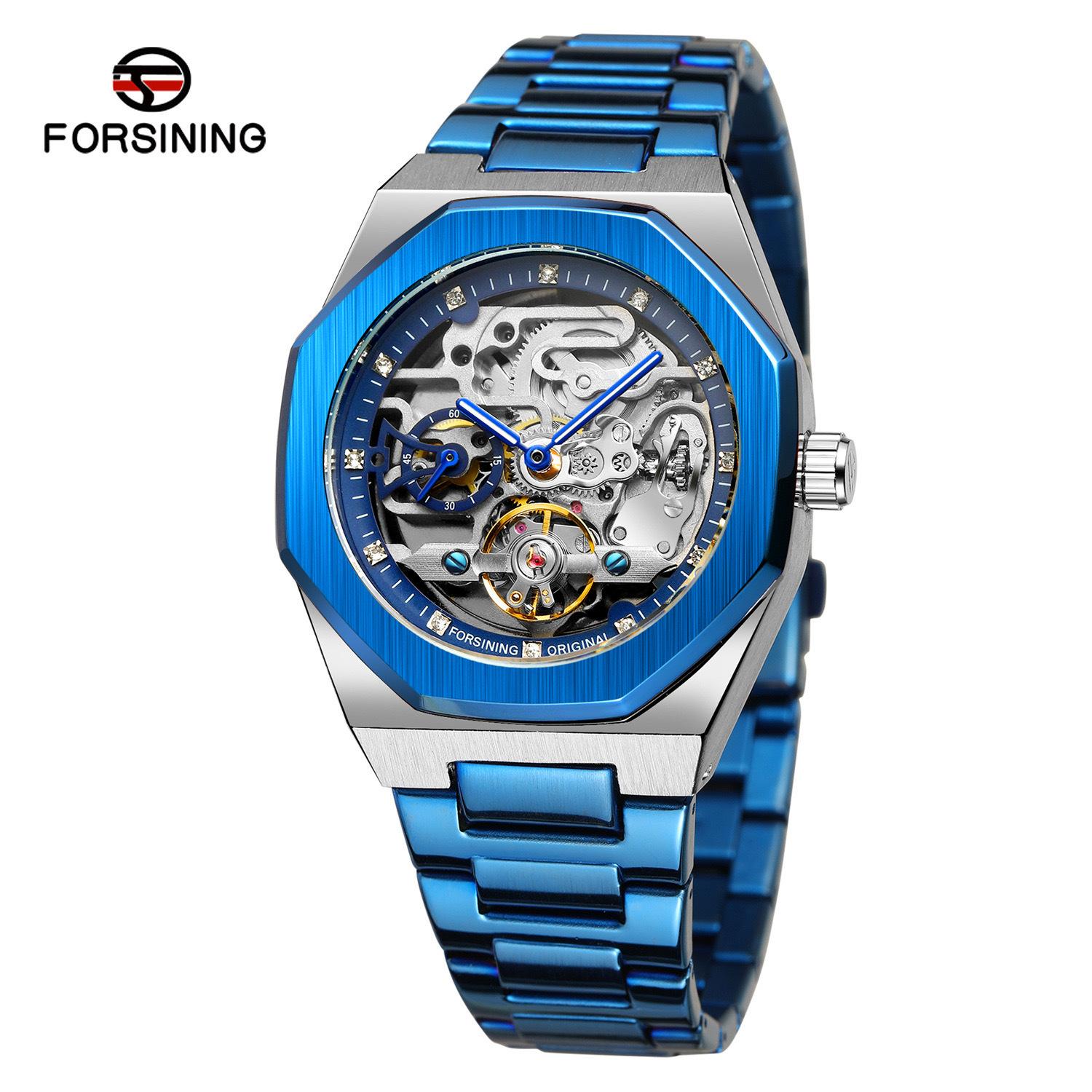 Forsining Men S Fully Automatic Mechanical Watch Luminous Three-Eye Six-Pin Week Steel Belt Mechanical Watch