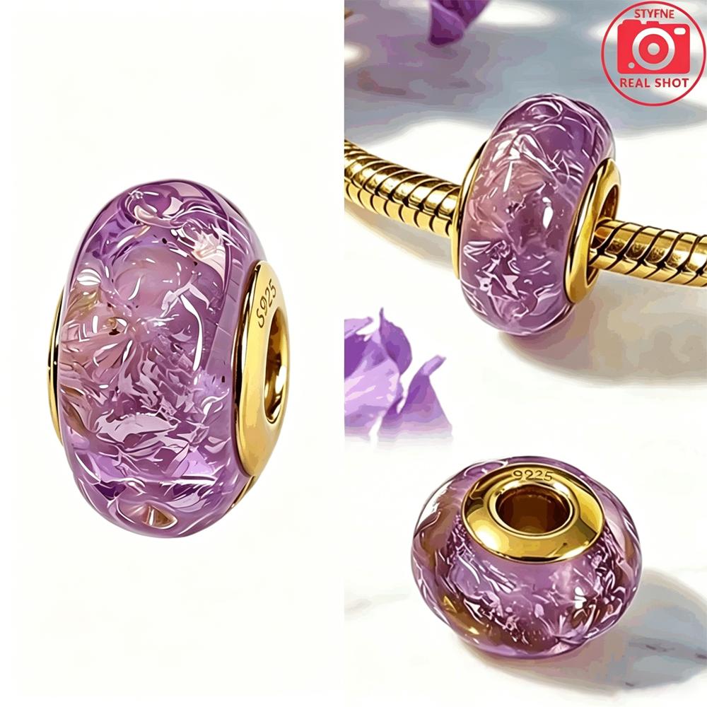 New Exquisite 925 Silver Colored Glass Beads Flowers Murano Bead Charms Fit DIY Bracelet Jewelry Fine Gift for Women