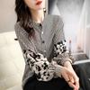 Office Lady Striped Stylish Floral Printed Shirt Female Clothing Round Neck All-match Loose Spring Autumn Casual Button Blouse