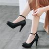 Hochwertige weiße Hochzeitsschuhe Damen Pumps High Heels Schuhe mit Knöchelriemen Flache Damen Büro Party Kleidschuhe 31-46