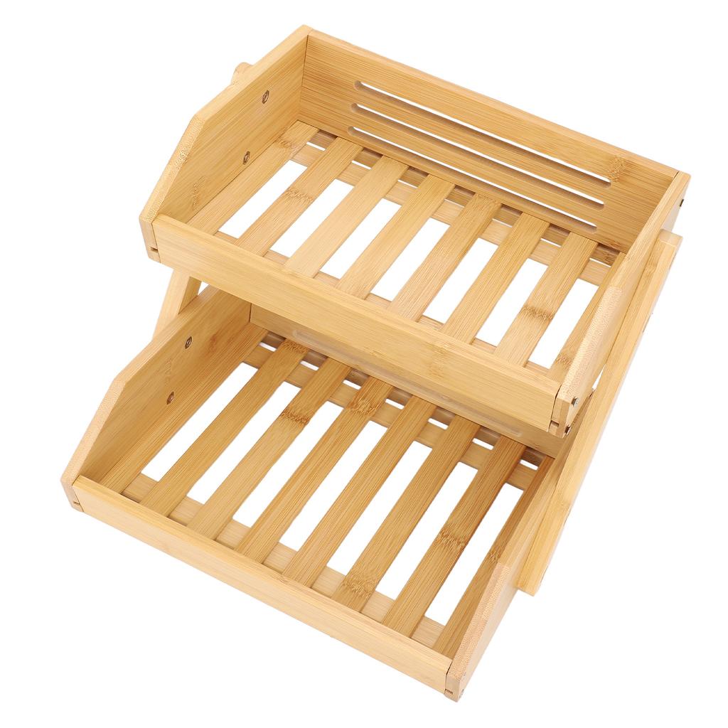 2 Tier Large Bamboo Fruit Basket Breathable Structure Strong Load Bearing Counter Vegetable Storage
