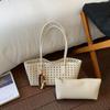 Foldable Women Hollow Woven Tote Bag Large Capacity Casual Shoulder Handbag for Travel Beach Grocery Shopping