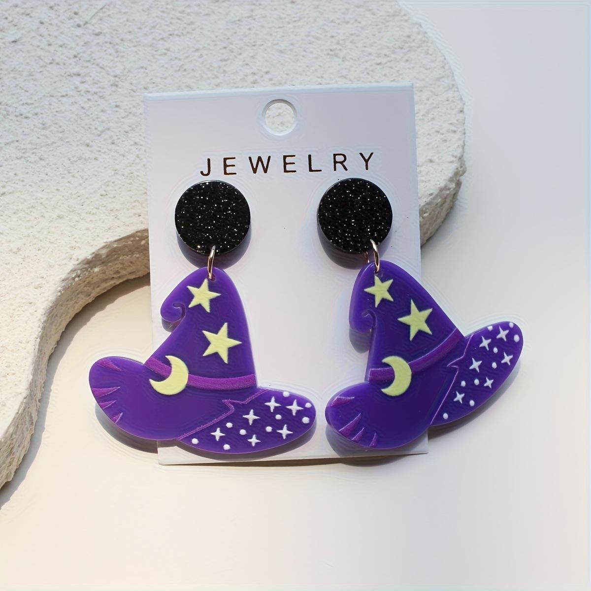 

Purple Witch Hat Women s Pendant Earrings, Glossy Retro Minimalist фиолетовый