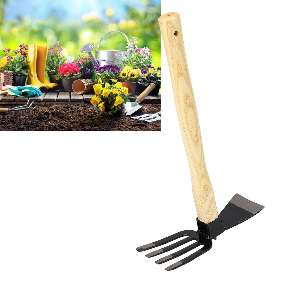 Hand Hoe Rake Tool Carbon Steel Wooden Handle Gardening Digger for Weeding Harvesting Digging Planti
