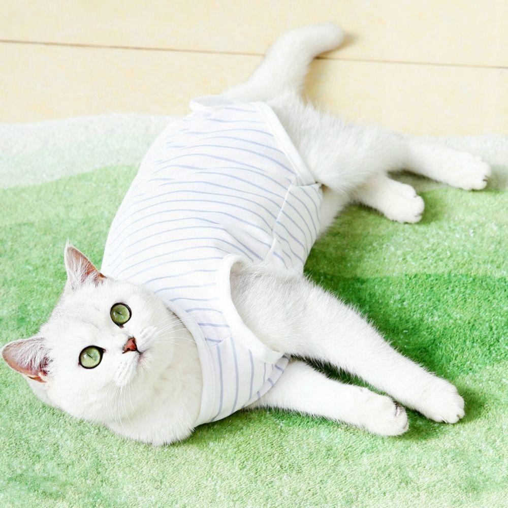 Striped Cat Pet Sterilization Suit Touch Fastener Anti-Licking Cat Post-op Suit Comfortable Soft Dog Jumpsuit Pajamas