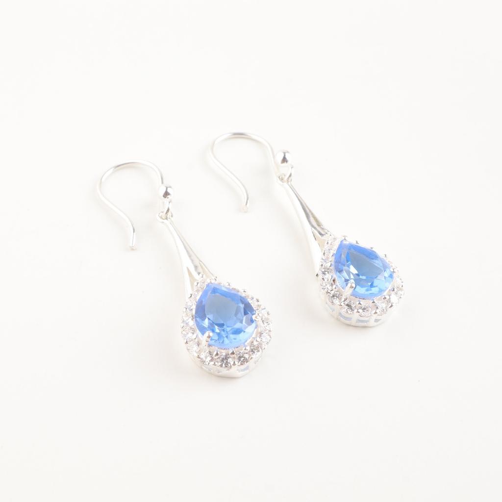 Natural Tanzanite Gemstone 925 Sterling Silver Jewelry Zircon Earrings 1.86" CZE-7-8