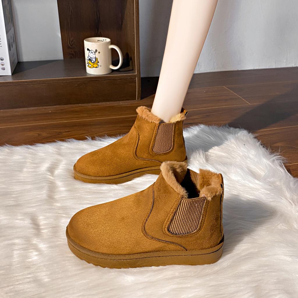 2025 Winter Women Short Plush Warm Snow Boots Casual Shoes New Suede Fur Chelsea Ankle Boots Flats Platform Ladies Shoes Botas