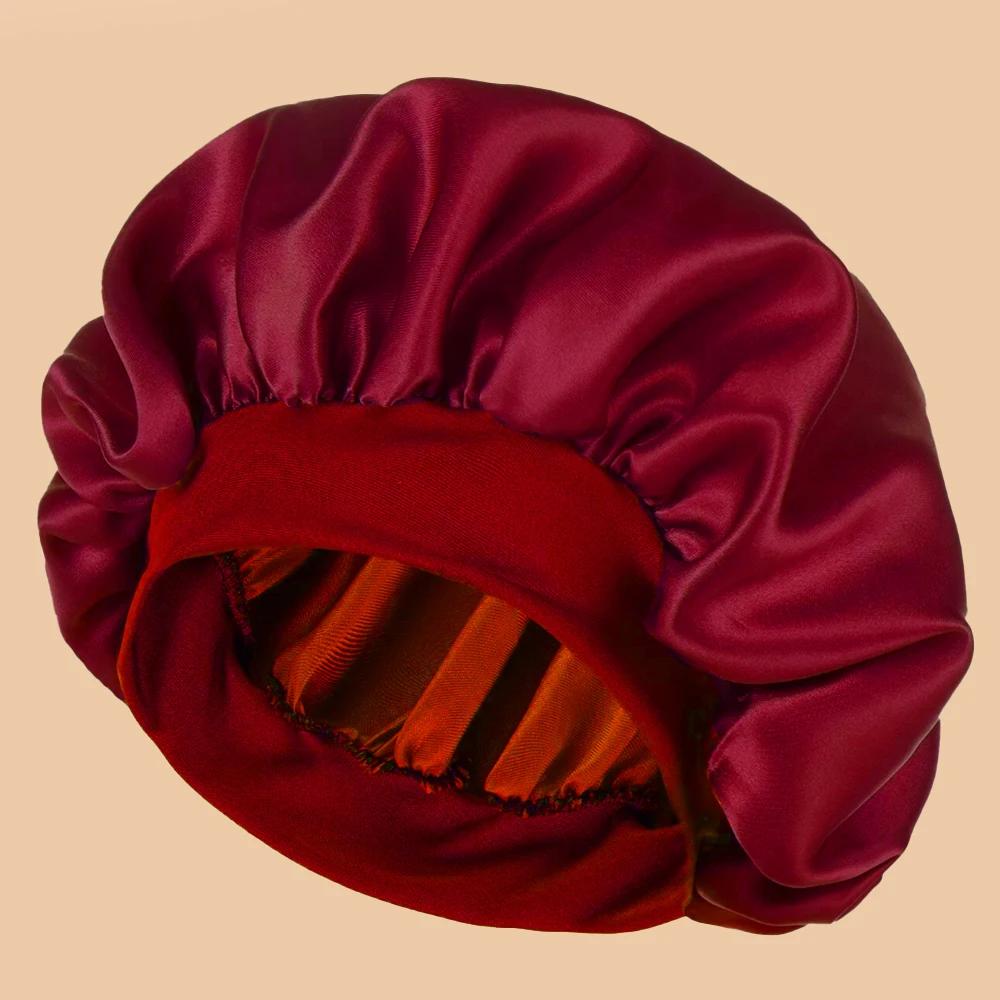 

1PC Women s Solid Satin Wide Brim Shower Cap Soft Silk Bonnet Style Hair Cover for Daily Use