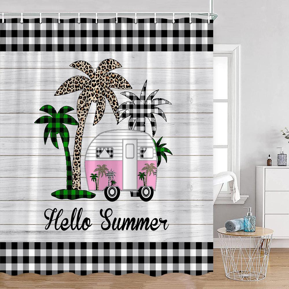 Cartoon Camper Shower Curtains Tree Camping Travel Bus Rv Bathroom Curtain Polyester Fabric Home Decoration With Hooks For Bath