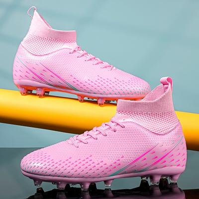 High-top Football Shoes Fly-woven Socks Shoes Tf Broken Nails Artificial Flat AG Nails Leather Feet Training Shoes for Men and Women
