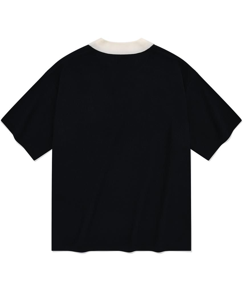 COVERNAT C Logo Open Collar Half Knit Navy