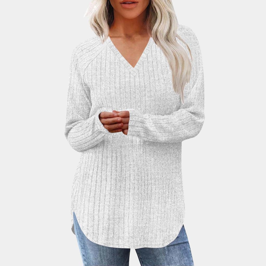 Women's Fashion Loose-Fit Long-Sleeved Knitted T-Shirt In Solid Colour Top