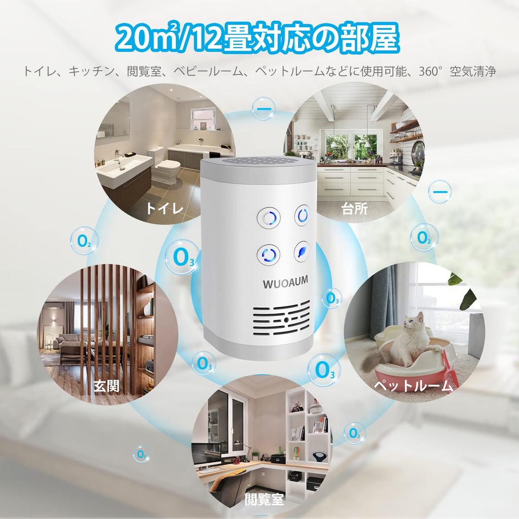 WUOAUM Upgraded Ozone Deodorizer, Ozone Generator, Plug-in Type, Low Concentration 120mg/h Ozone, 15 Million Negative Ions, Compact Deodorizer, No Fil