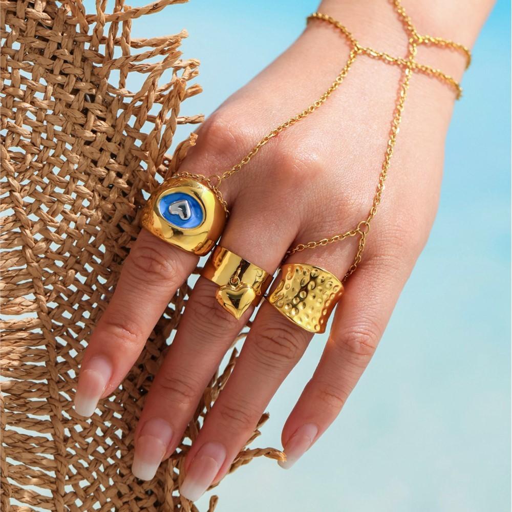 Pitted Texture Chunky Rings In 18k Gold Plated Stainledd Steel Waterproof No Tarnish High Quality Adjustable Wide Ring For Women