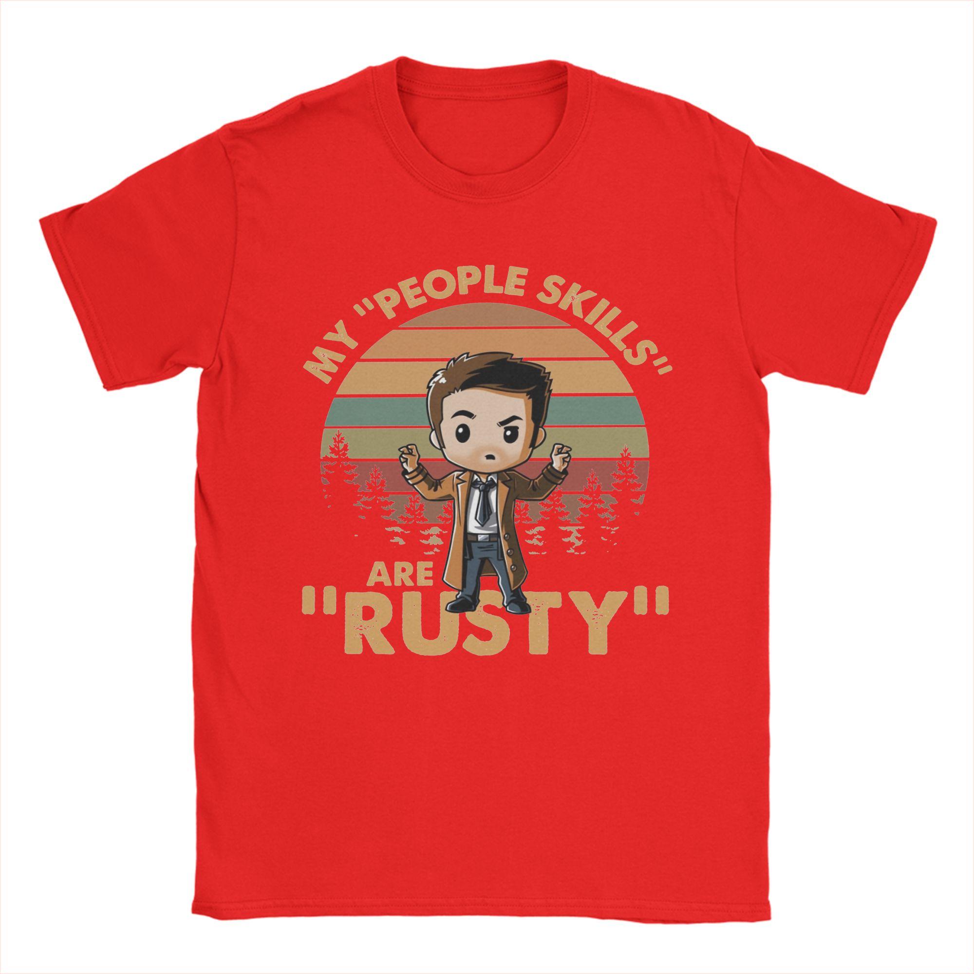 Mens Castiel Supernatural My People Skills Are Rusty T Shirt Pure Cotton Clothing Short Sleeve Tee Shirt Classic TShirt S