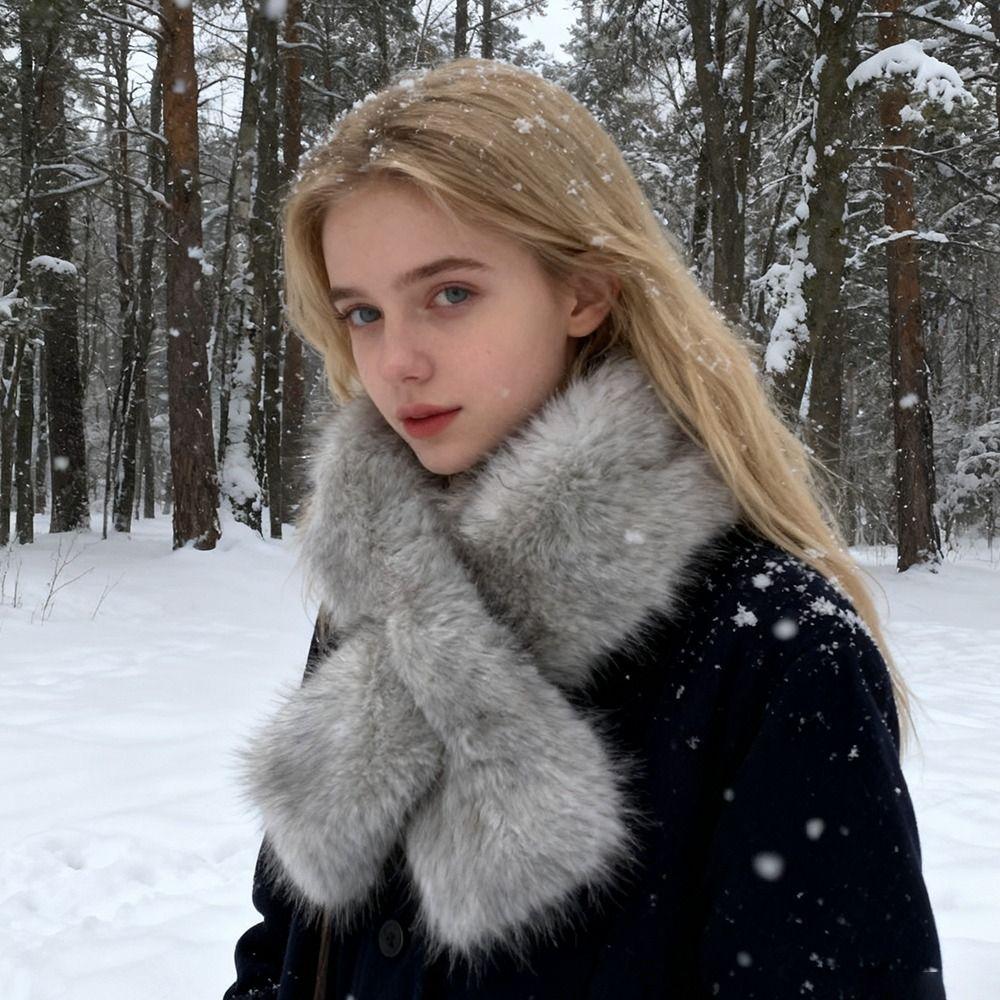 Kunstfuchs Pelz Kreuz Schal Verdicken Halstuch Wickel Mode Halstuch Damen Mädchen