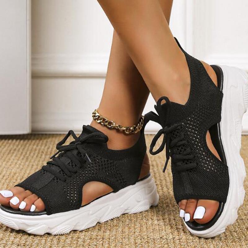 

Летняя женская обувь, сандалии на плоской подошве и толстой подошве для женщин, повседневная обувь на танкетке 36 чёрный